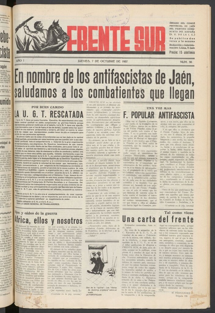 Miniatura de Frente Sur : periódico del Altavoz del Frente Sur del 7 de octubre de 1937