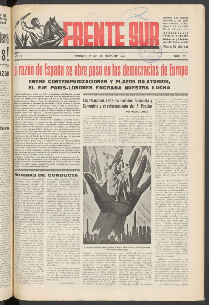Miniatura de Frente Sur : periódico del Altavoz del Frente Sur del 17 de octubre de 1937