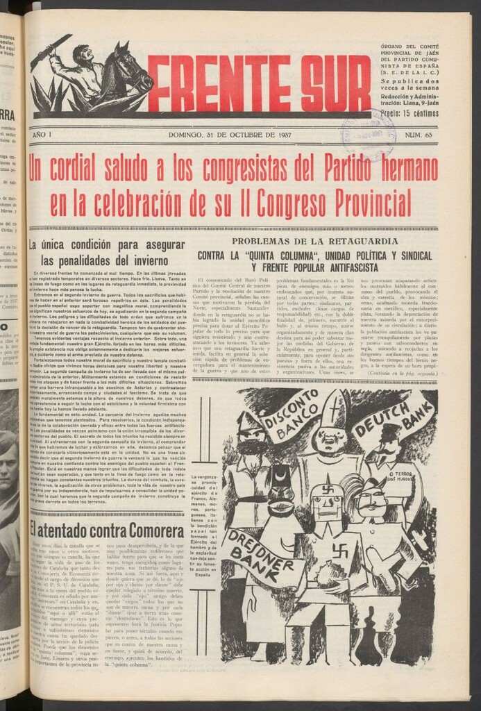 Miniatura de Frente Sur : periódico del Altavoz del Frente Sur del 31 de octubre de 1937