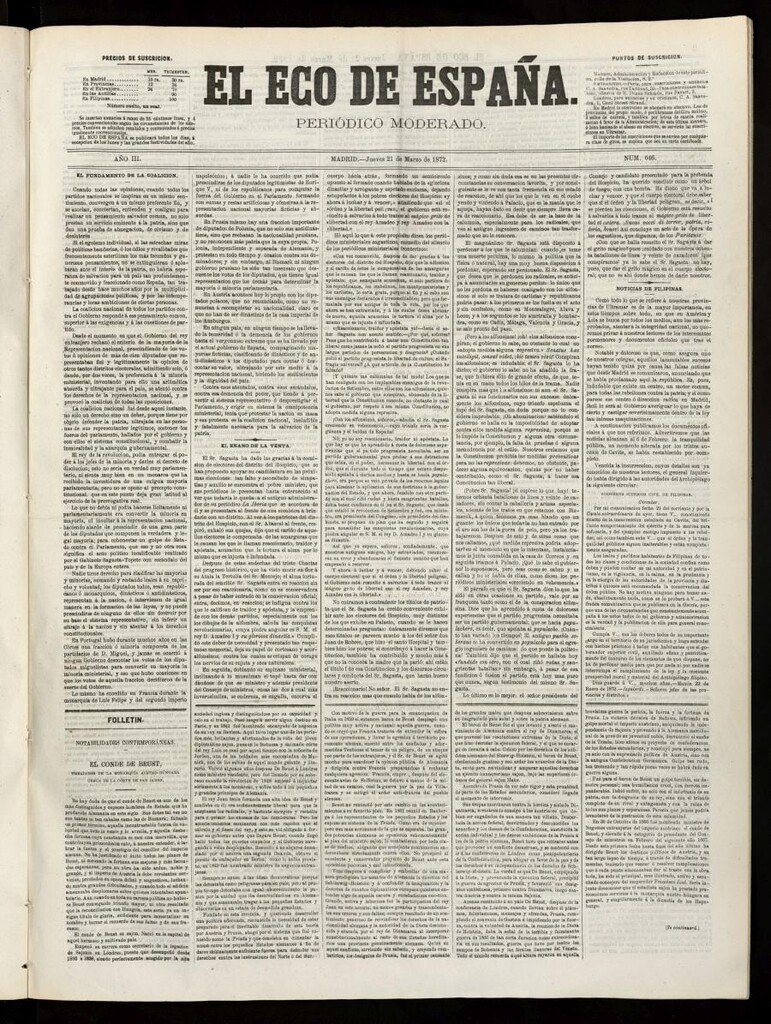 Miniatura de El Eco de España del 21 de marzo de 1872