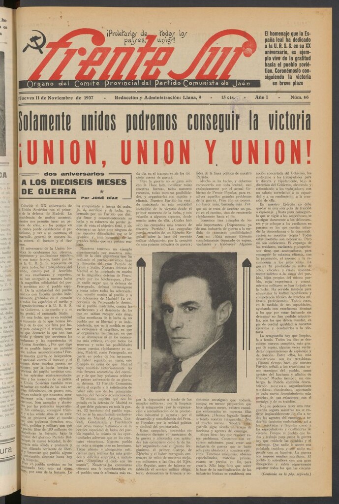 Miniatura de Frente Sur : periódico del Altavoz del Frente Sur del 11 de noviembre de 1937