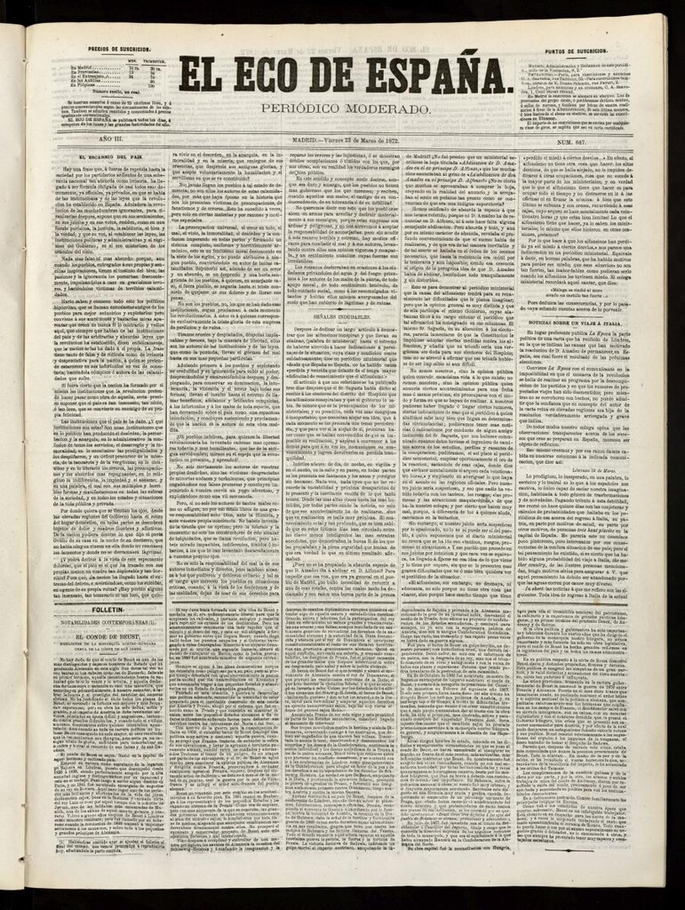 Miniatura de El Eco de España del 22 de marzo de 1872