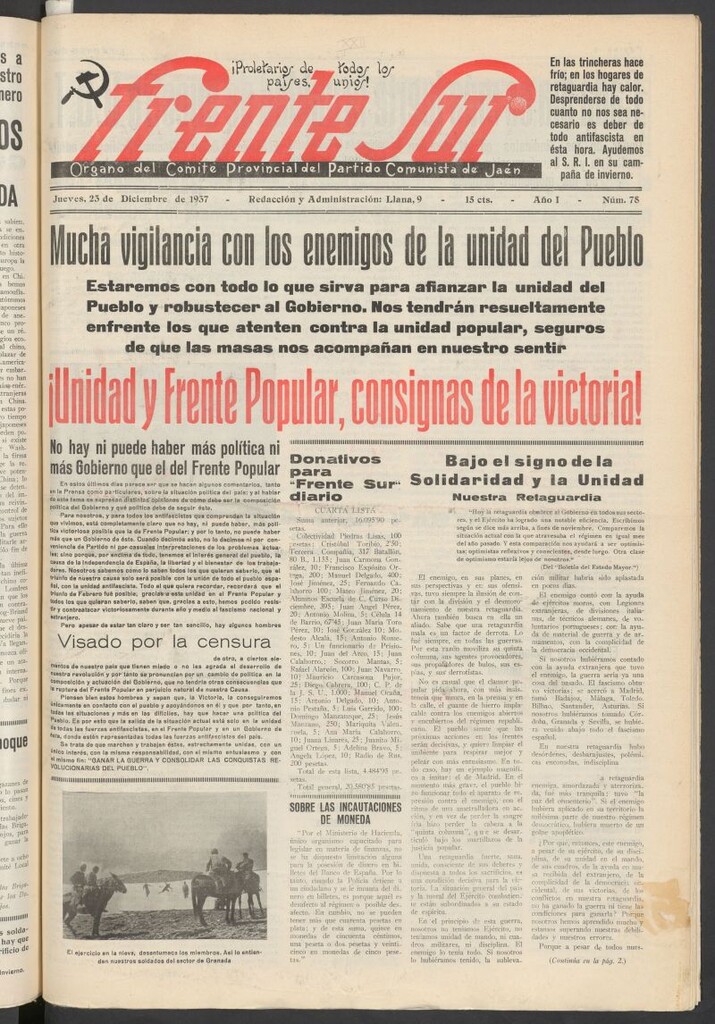 Miniatura de Frente Sur : periódico del Altavoz del Frente Sur del 23 de diciembre de 1937