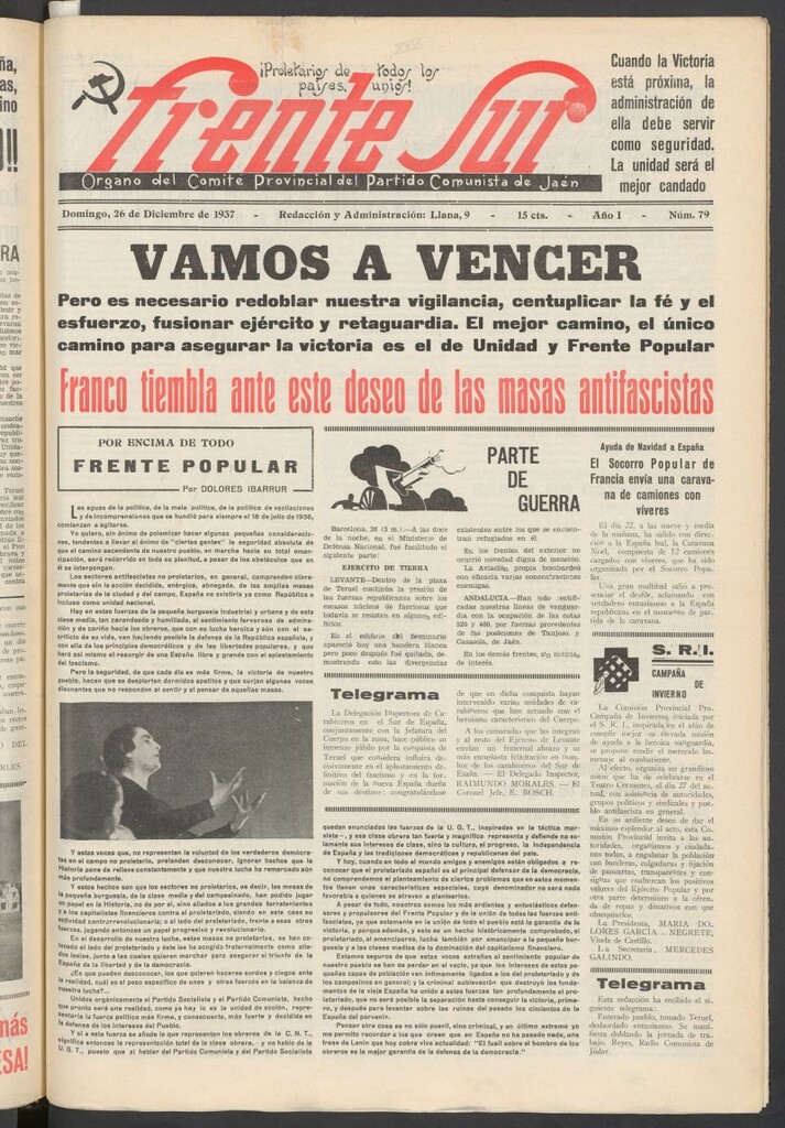 Miniatura de Frente Sur : periódico del Altavoz del Frente Sur del 26 de diciembre de 1937