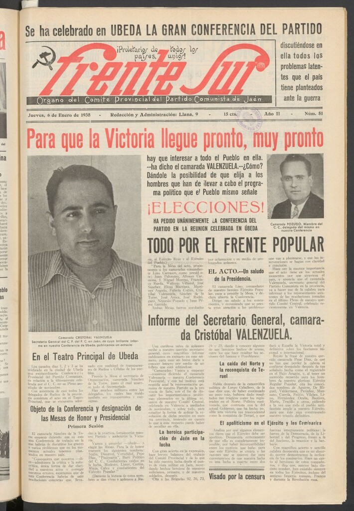 Miniatura de Frente Sur : periódico del Altavoz del Frente Sur del 6 de enero de 1938