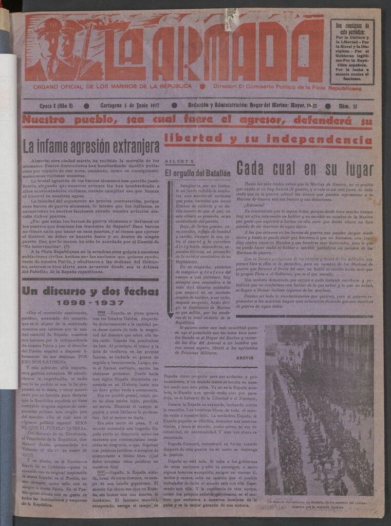 Miniatura de La Armada : Organo Oficial de los Marinos de la República del 5 de junio de 1937