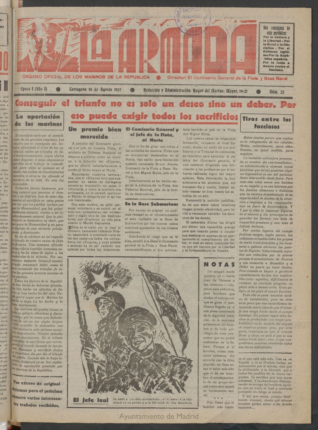 Miniatura de La Armada : Organo Oficial de los Marinos de la República del 14 de agosto de 1937