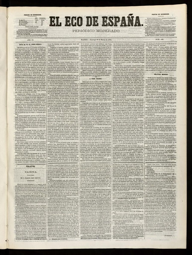 Miniatura de El Eco de España del 24 de marzo de 1872