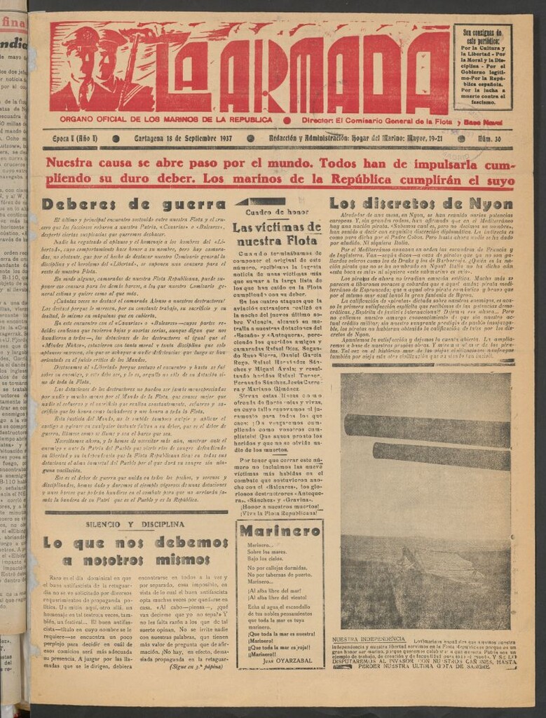 Miniatura de La Armada : Organo Oficial de los Marinos de la República del 18 de septiembre de 1937