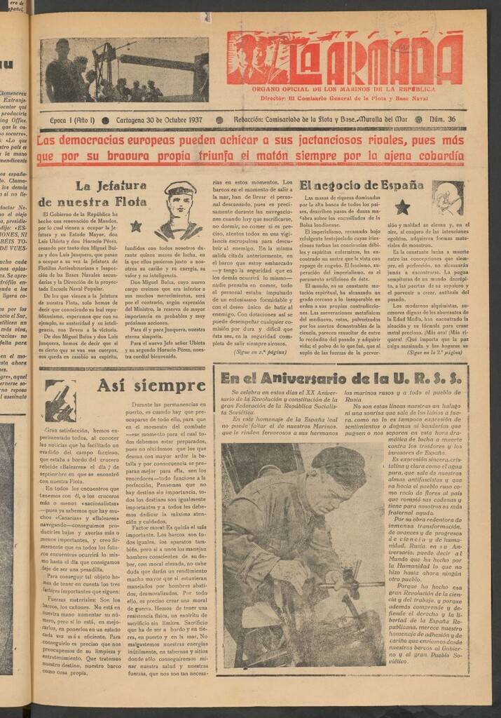 Miniatura de La Armada : Organo Oficial de los Marinos de la República del 30 de octubre de 1937