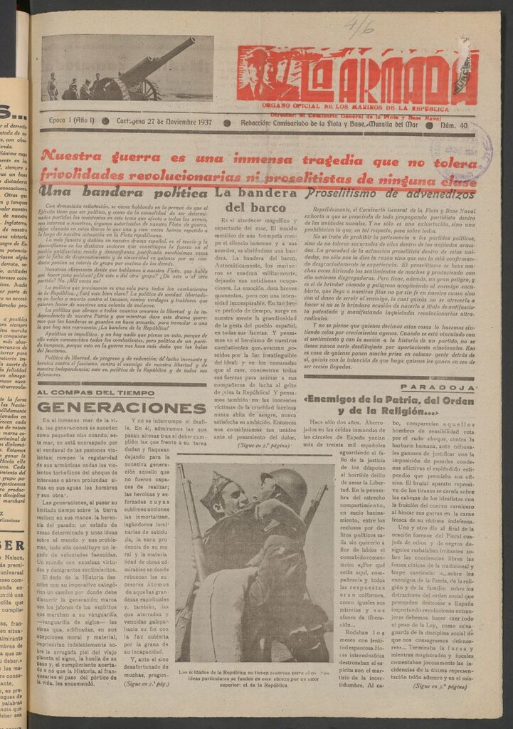 Miniatura de La Armada : Organo Oficial de los Marinos de la República del 27 de noviembre de 1937