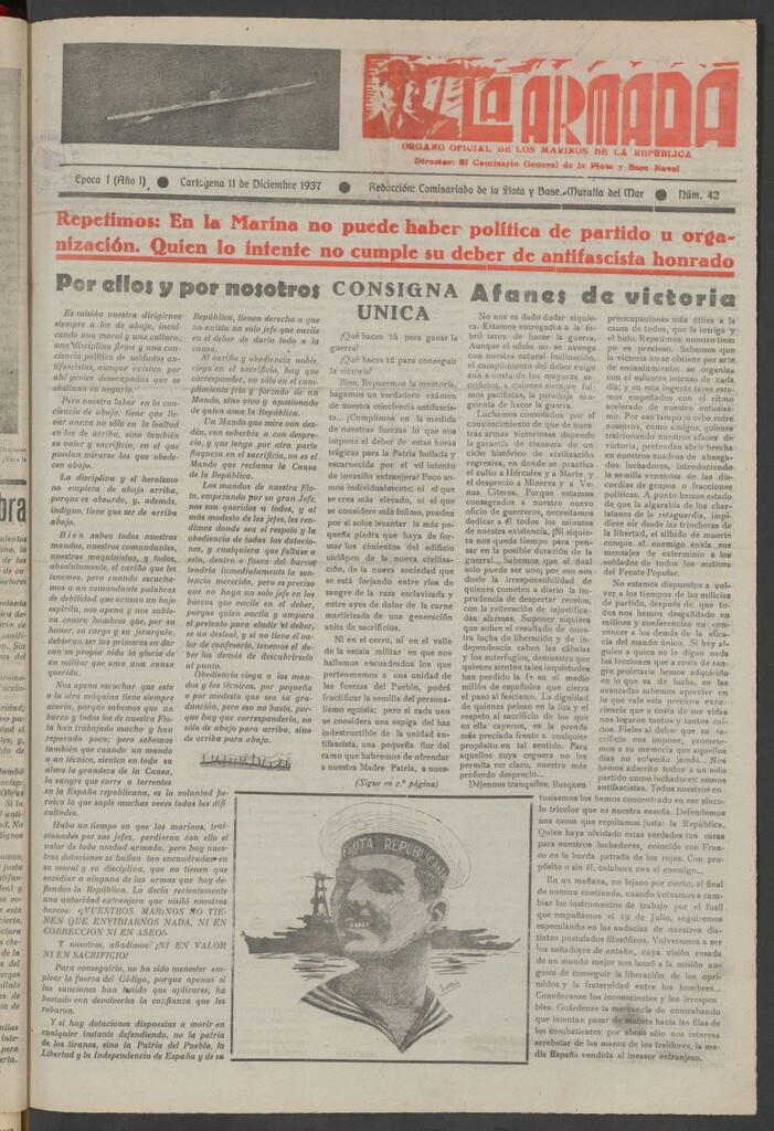 Miniatura de La Armada : Organo Oficial de los Marinos de la República del 11 de diciembre de 1937