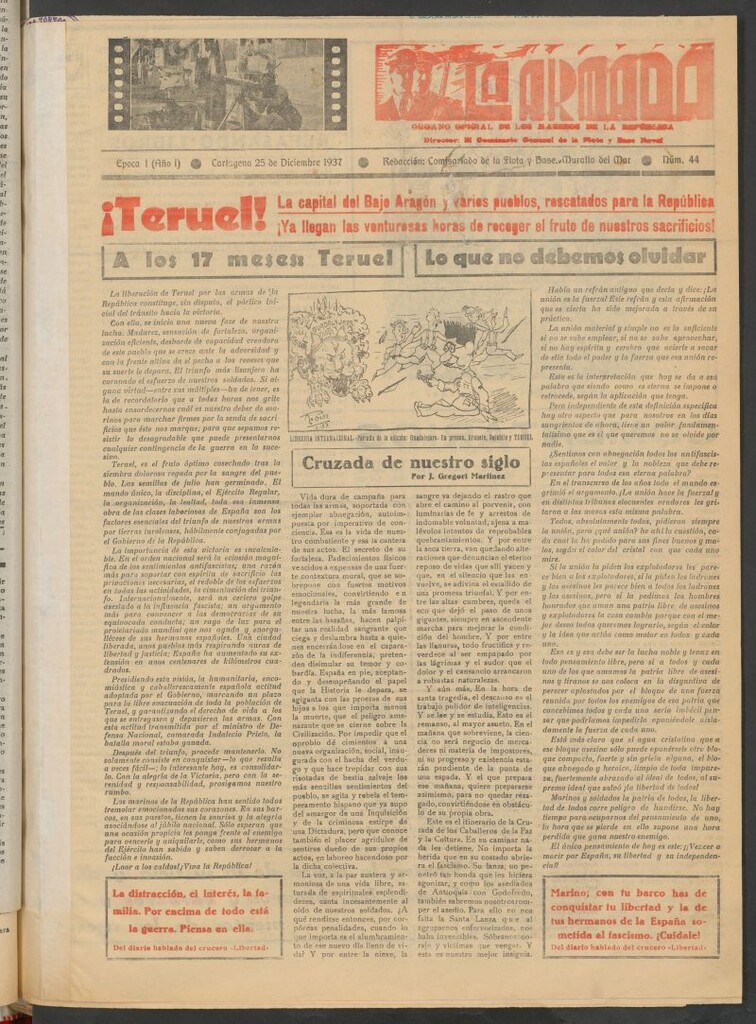 Miniatura de La Armada : Organo Oficial de los Marinos de la República del 25 de diciembre de 1937