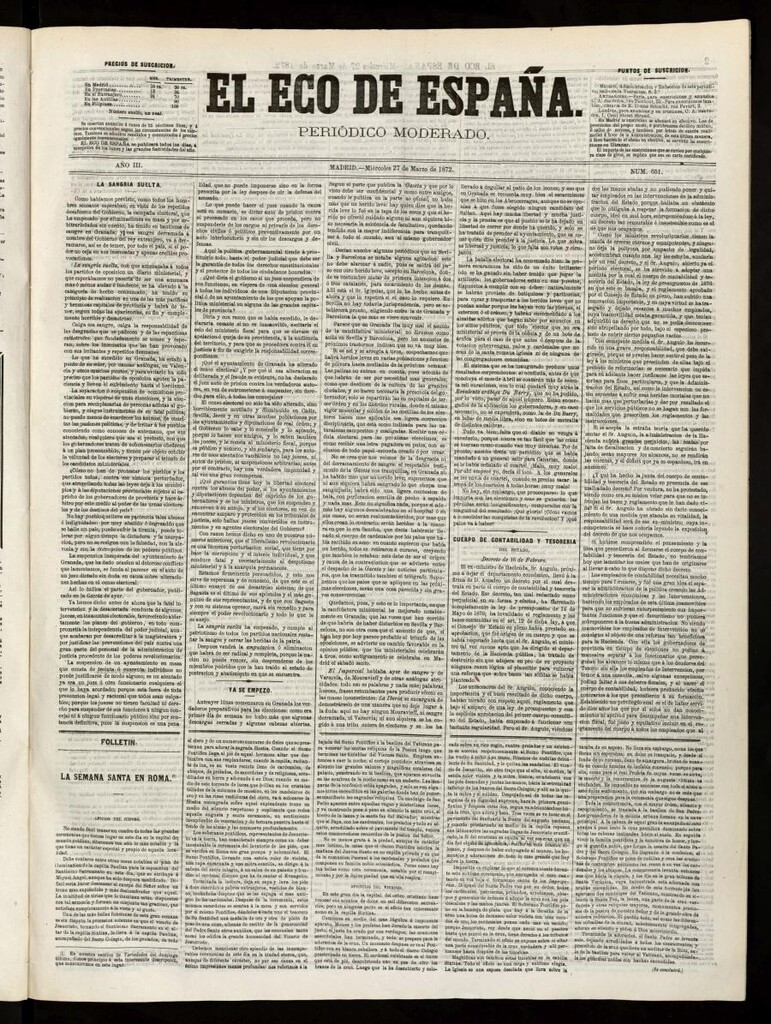 Miniatura de El Eco de España del 27 de marzo de 1872