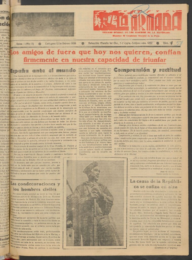 Miniatura de La Armada : Organo Oficial de los Marinos de la República del 12 de febrero de 1938