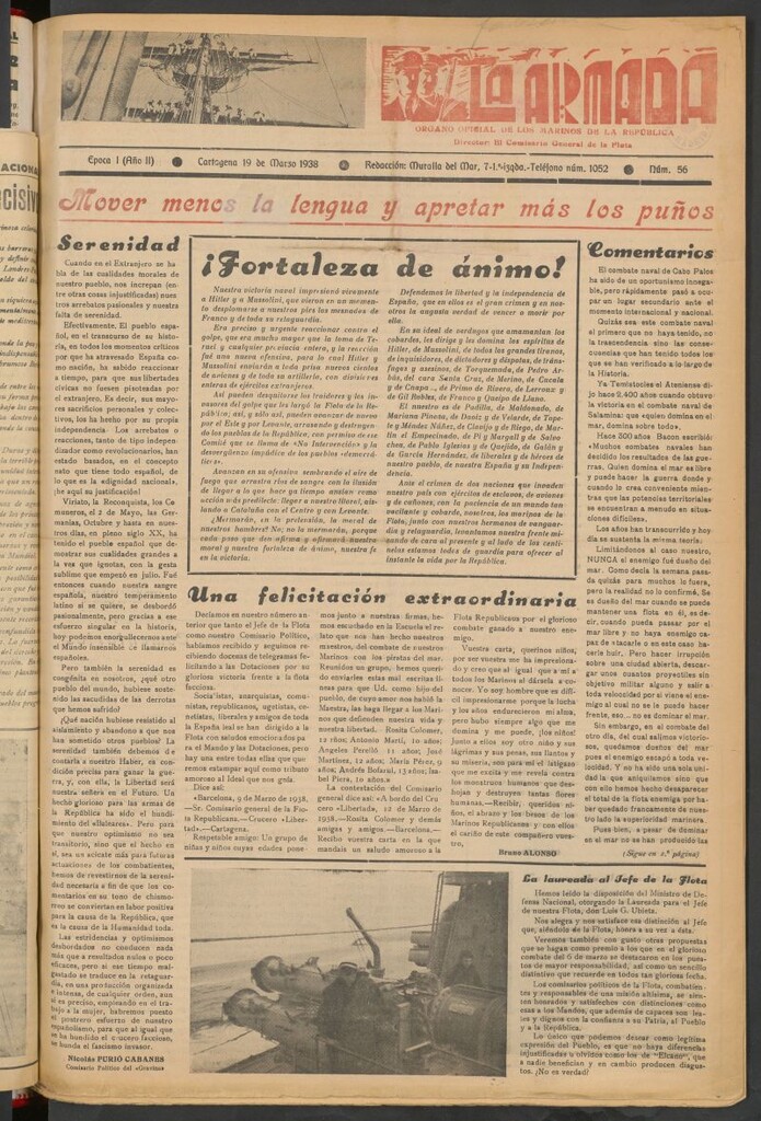Miniatura de La Armada : Organo Oficial de los Marinos de la República del 19 de marzo de 1938