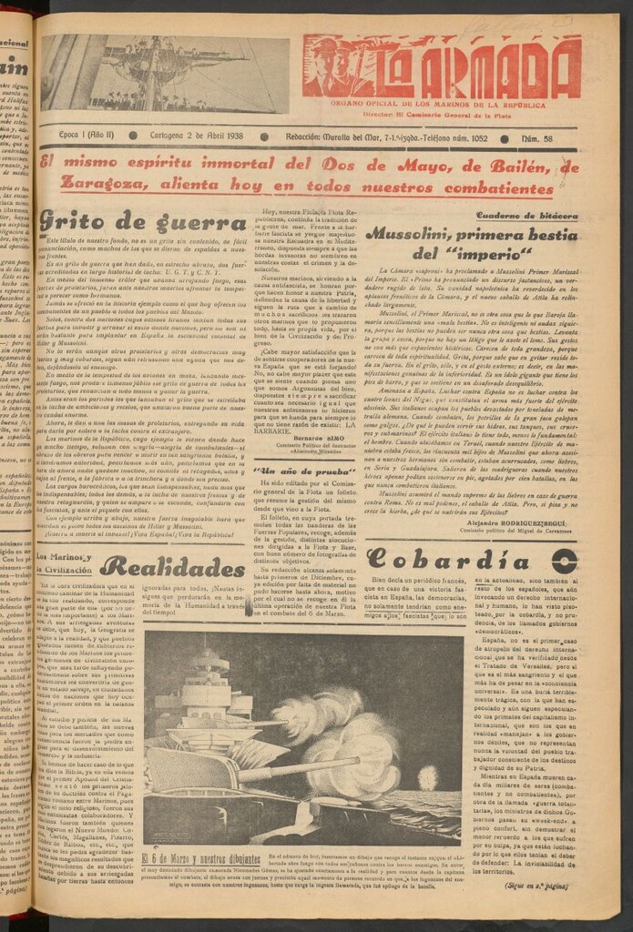Miniatura de La Armada : Organo Oficial de los Marinos de la República del 2 de abril de 1938