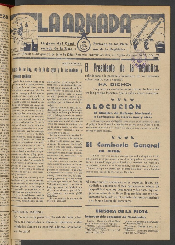 Miniatura de La Armada : Organo Oficial de los Marinos de la República del 23 de julio de 1938