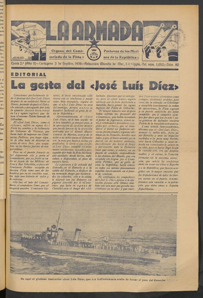 Miniatura de La Armada : Organo Oficial de los Marinos de la República del 3 de septiembre de 1938