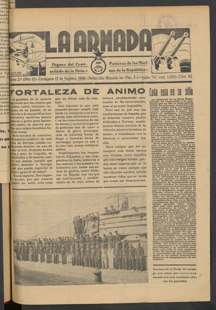 Miniatura de La Armada : Organo Oficial de los Marinos de la República del 17 de septiembre de 1938
