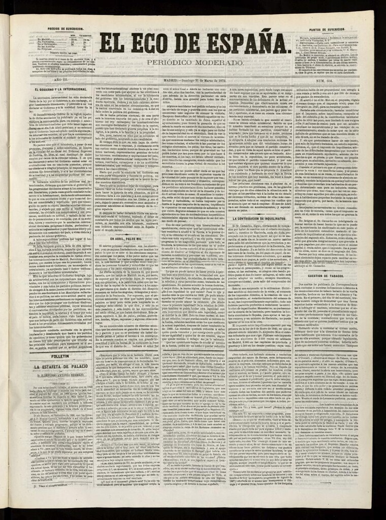 Miniatura de El Eco de España del 31 de marzo de 1872