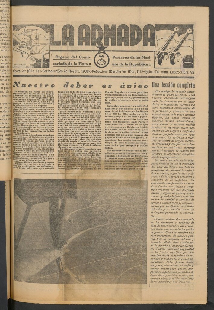 Miniatura de La Armada : Organo Oficial de los Marinos de la República del 26 de noviembre de 1938