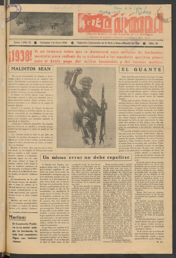 Miniatura de La Armada : Organo Oficial de los Marinos de la República del 1 de enero de 1938