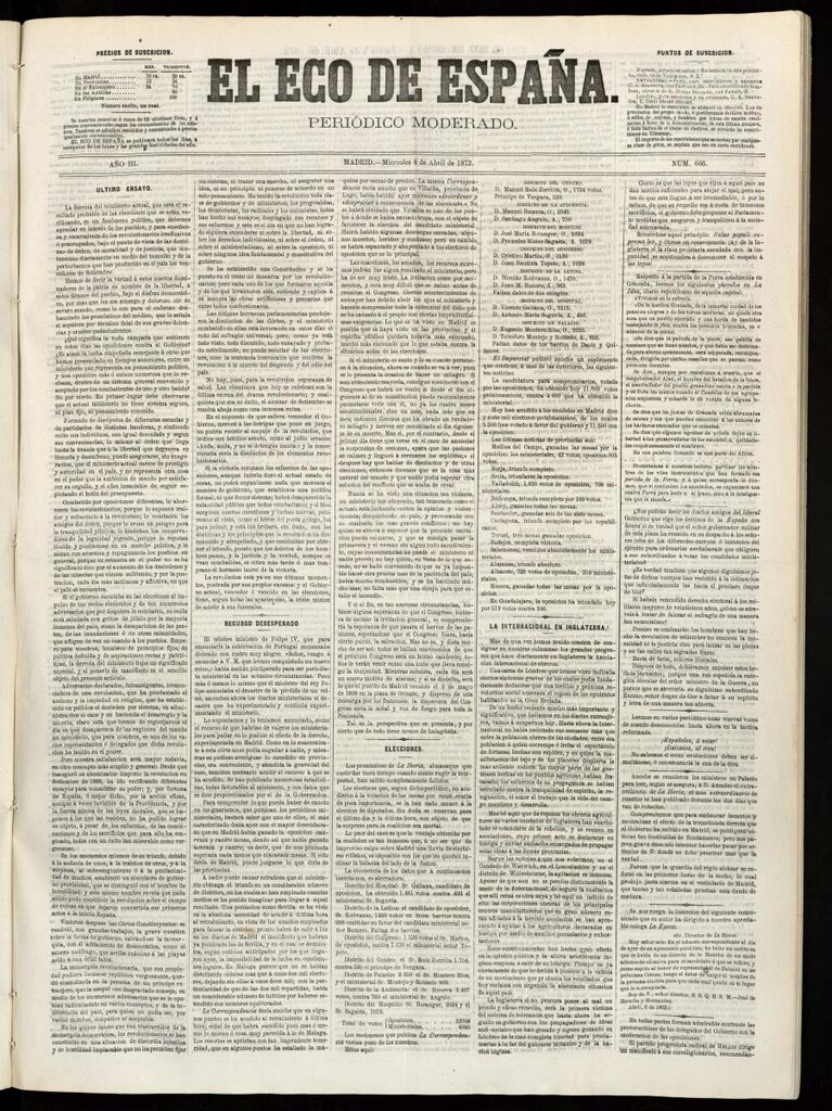 Miniatura de El Eco de España del 4 de abril de 1872