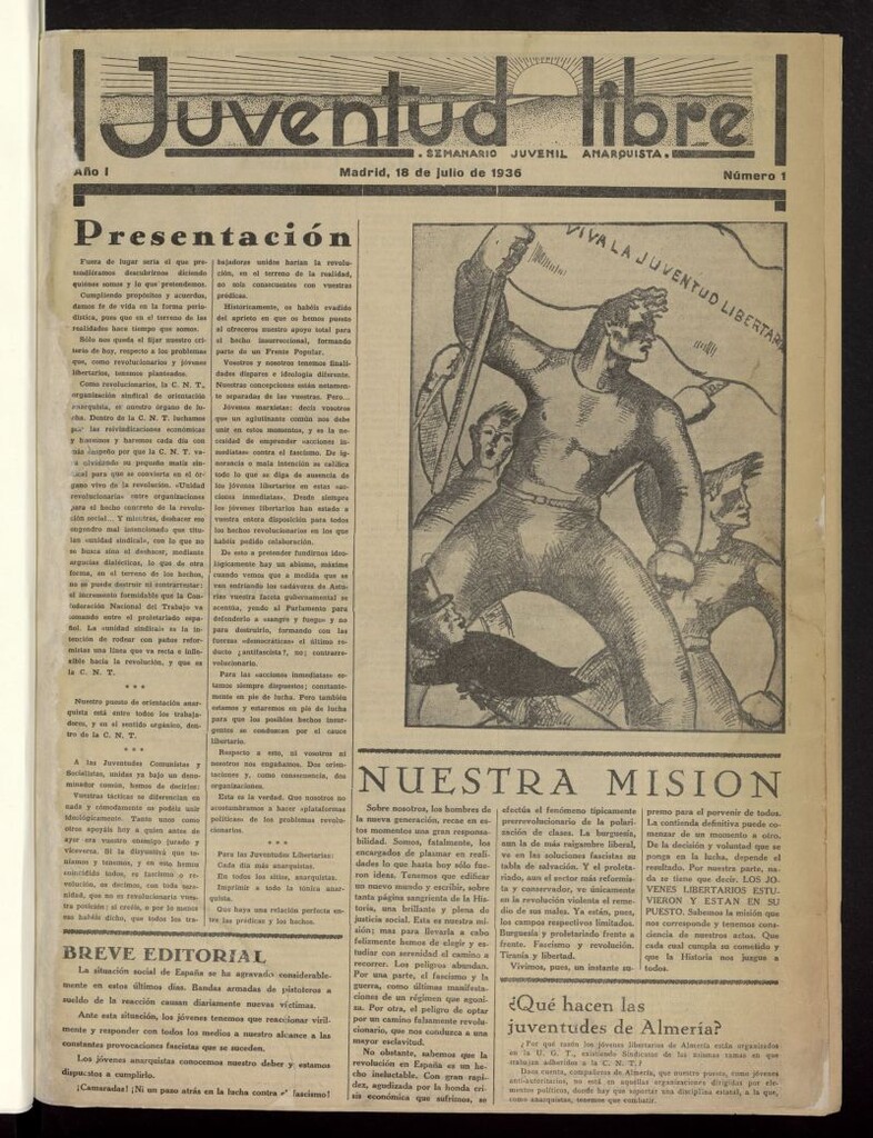Miniatura de Juventud Libre : semanario Juvenil Anarquista del 18 de julio de 1936