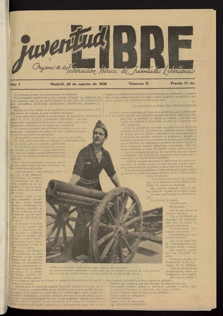 Miniatura de Juventud Libre : semanario Juvenil Anarquista del 20 de agosto de 1936