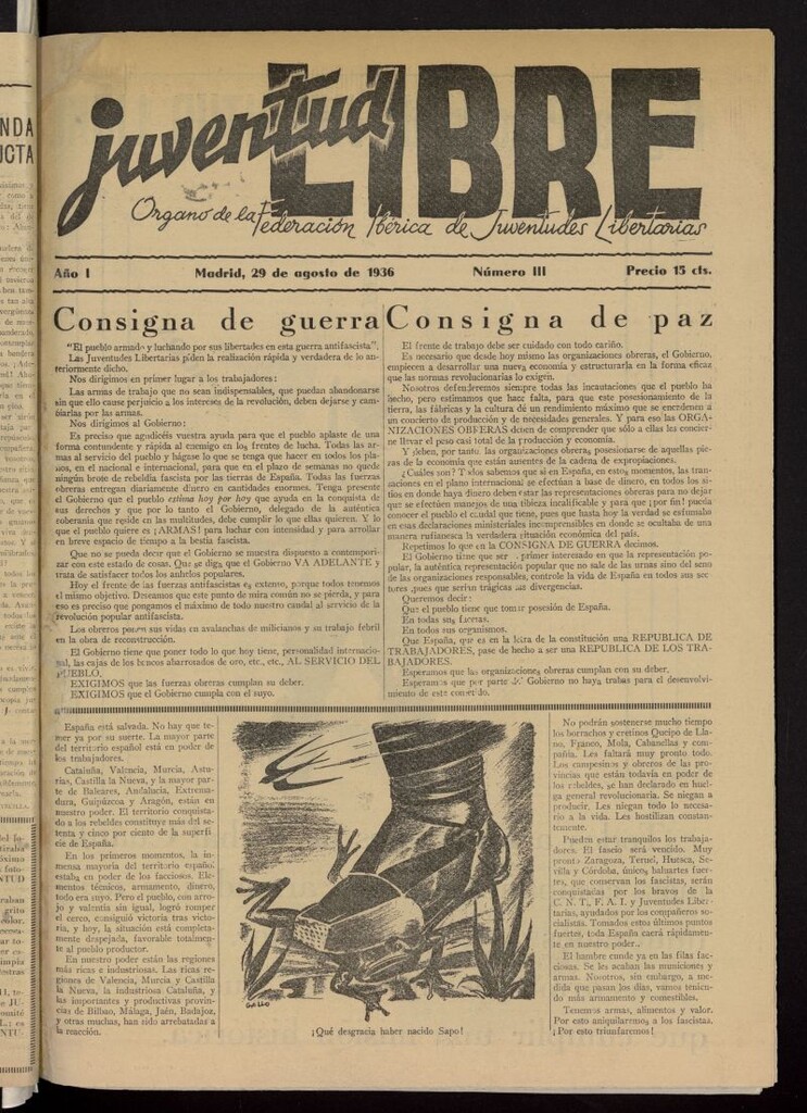 Miniatura de Juventud Libre : semanario Juvenil Anarquista del 29 de agosto de 1936
