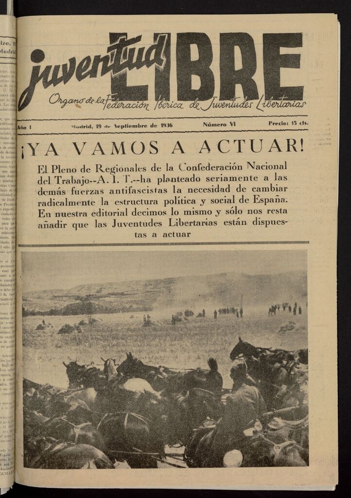 Miniatura de Juventud Libre : semanario Juvenil Anarquista del 19 de septiembre de 1936