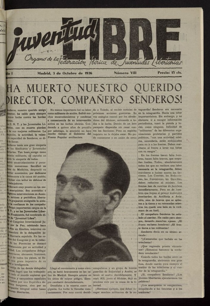 Miniatura de Juventud Libre : semanario Juvenil Anarquista del 3 de octubre de 1936