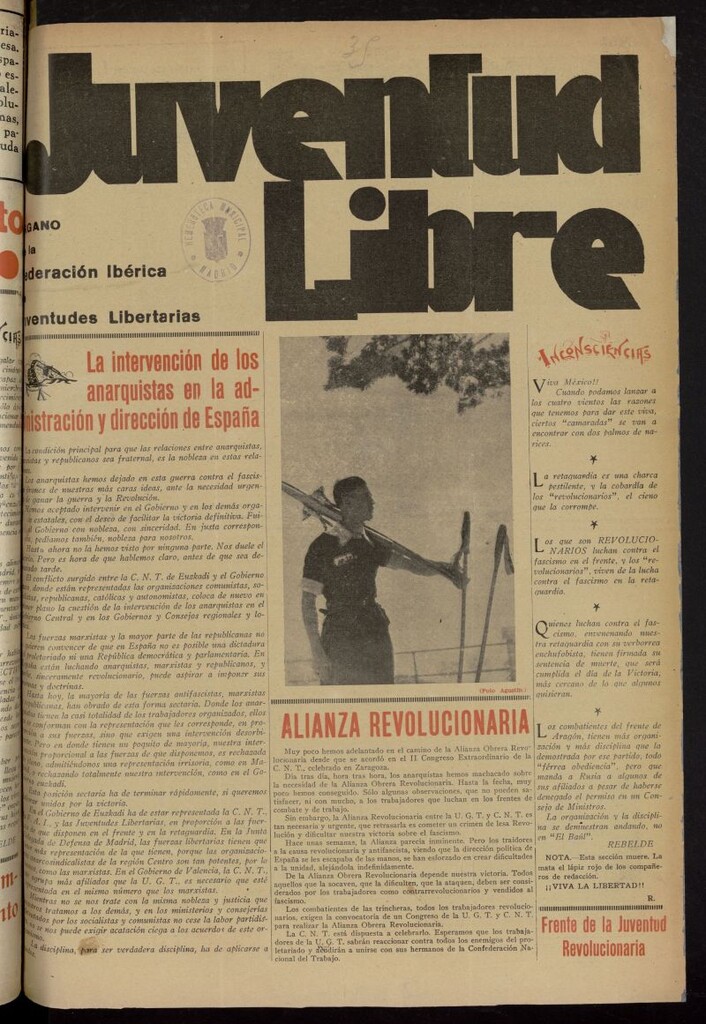Miniatura de Juventud Libre : semanario Juvenil Anarquista del 10 de abril de 1937