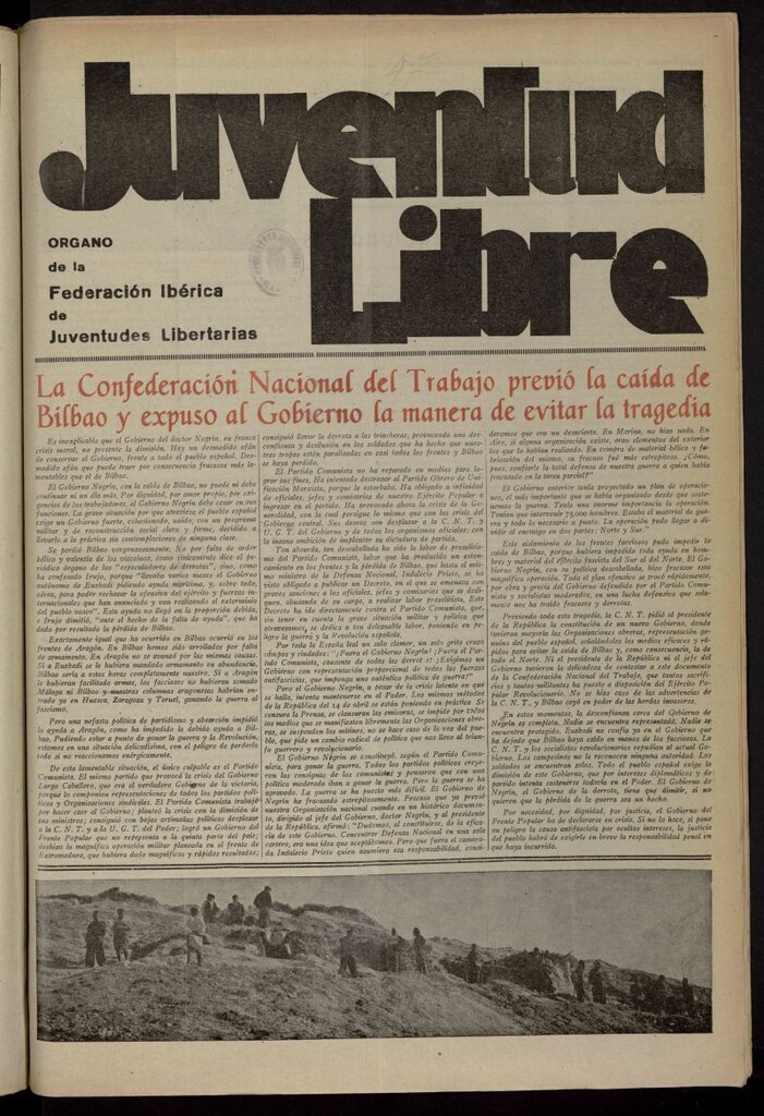 Miniatura de Juventud Libre : semanario Juvenil Anarquista del 3 de julio de 1937