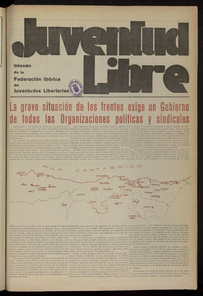 Miniatura de Juventud Libre : semanario Juvenil Anarquista del 10 de julio de 1937