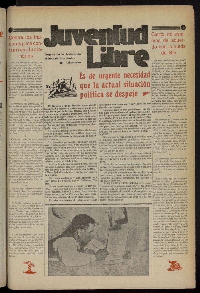 Miniatura de Juventud Libre : semanario Juvenil Anarquista del 14 de agosto de 1937