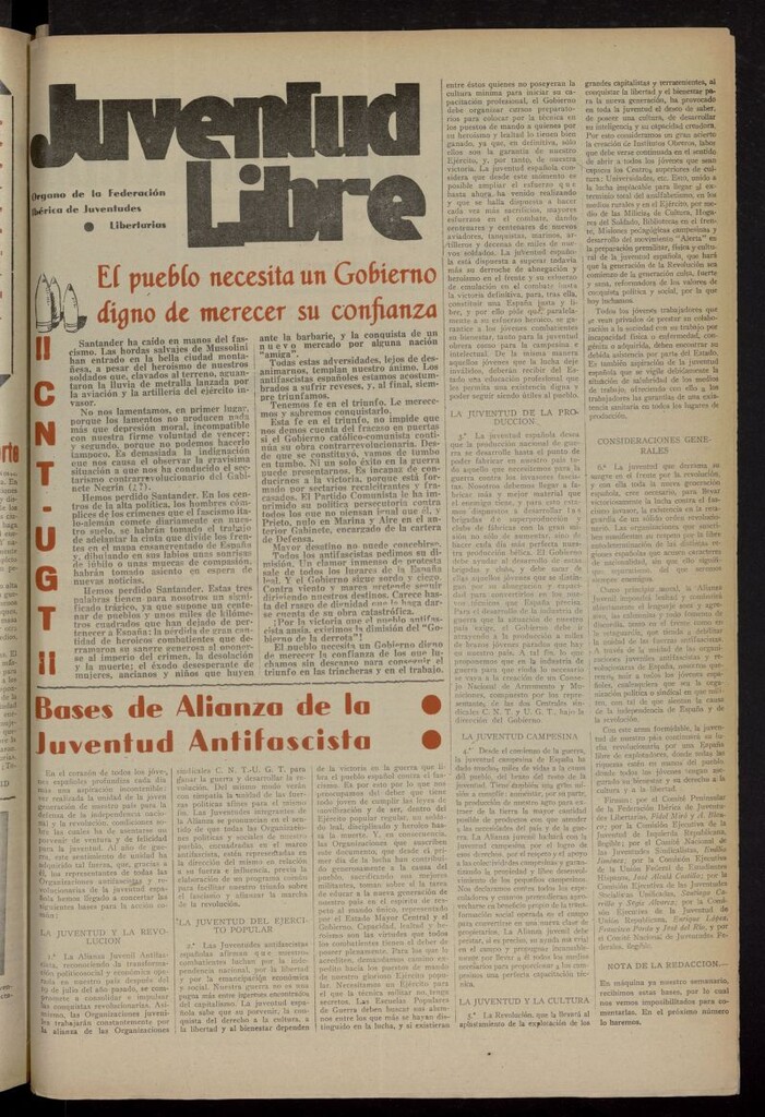 Miniatura de Juventud Libre : semanario Juvenil Anarquista del 4 de septiembre de 1937