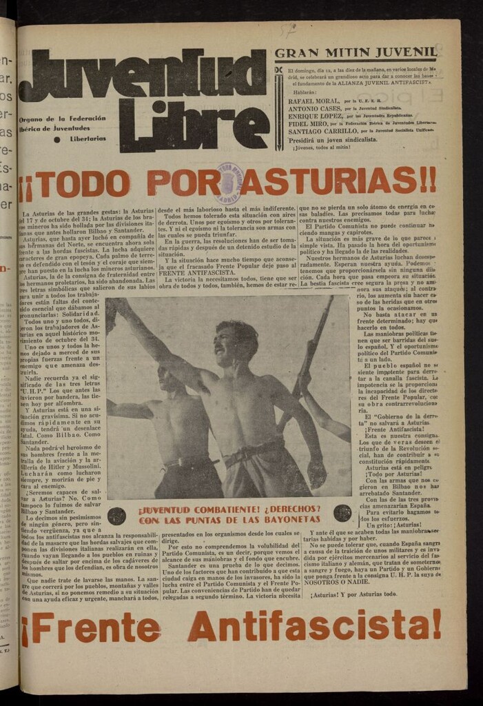 Miniatura de Juventud Libre : semanario Juvenil Anarquista del 11 de septiembre de 1937