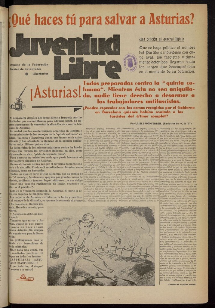 Miniatura de Juventud Libre : semanario Juvenil Anarquista del 2 de octubre de 1937