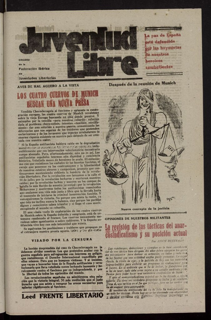 Miniatura de Juventud Libre : semanario Juvenil Anarquista del 9 de octubre de 1938