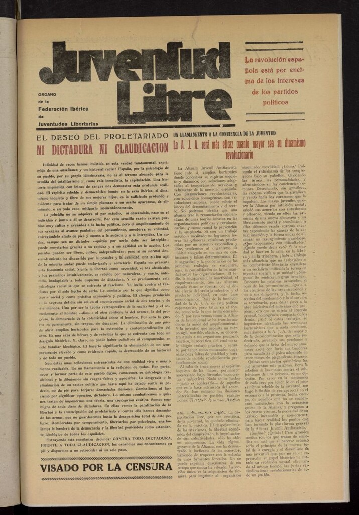 Miniatura de Juventud Libre : semanario Juvenil Anarquista del 25 de octubre de 1938