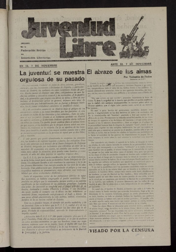 Miniatura de Juventud Libre : semanario Juvenil Anarquista del 9 de noviembre de 1938