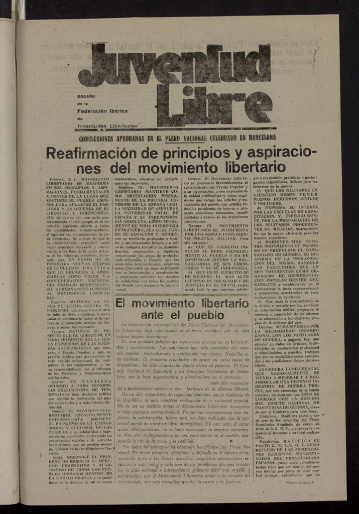 Miniatura de Juventud Libre : semanario Juvenil Anarquista del 17 de noviembre de 1938