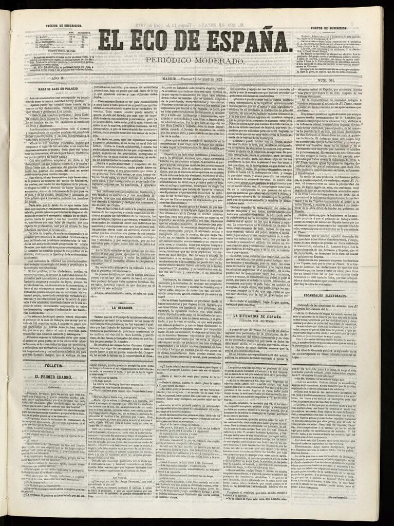 Miniatura de El Eco de España del 12 de abril de 1872