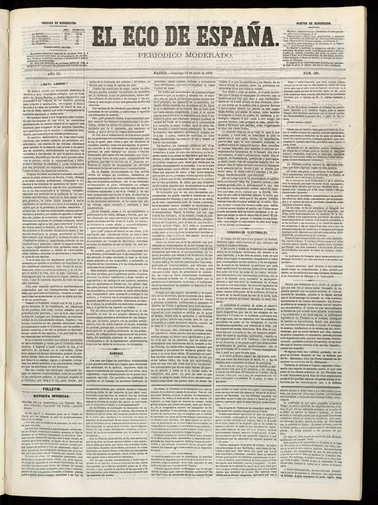 Miniatura de El Eco de España del 14 de abril de 1872