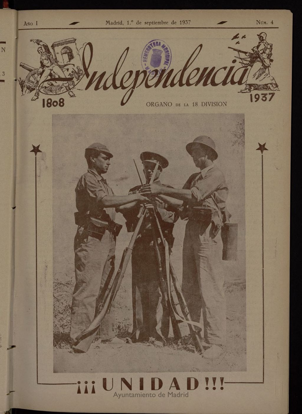 Miniatura de Independencia : 1808-1937 : Órgano de la 18 División del 1 de septiembre de 1937