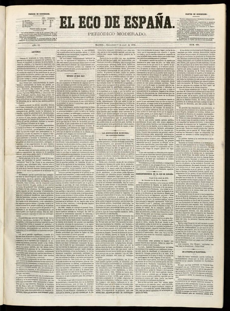 Miniatura de El Eco de España del 17 de abril de 1872