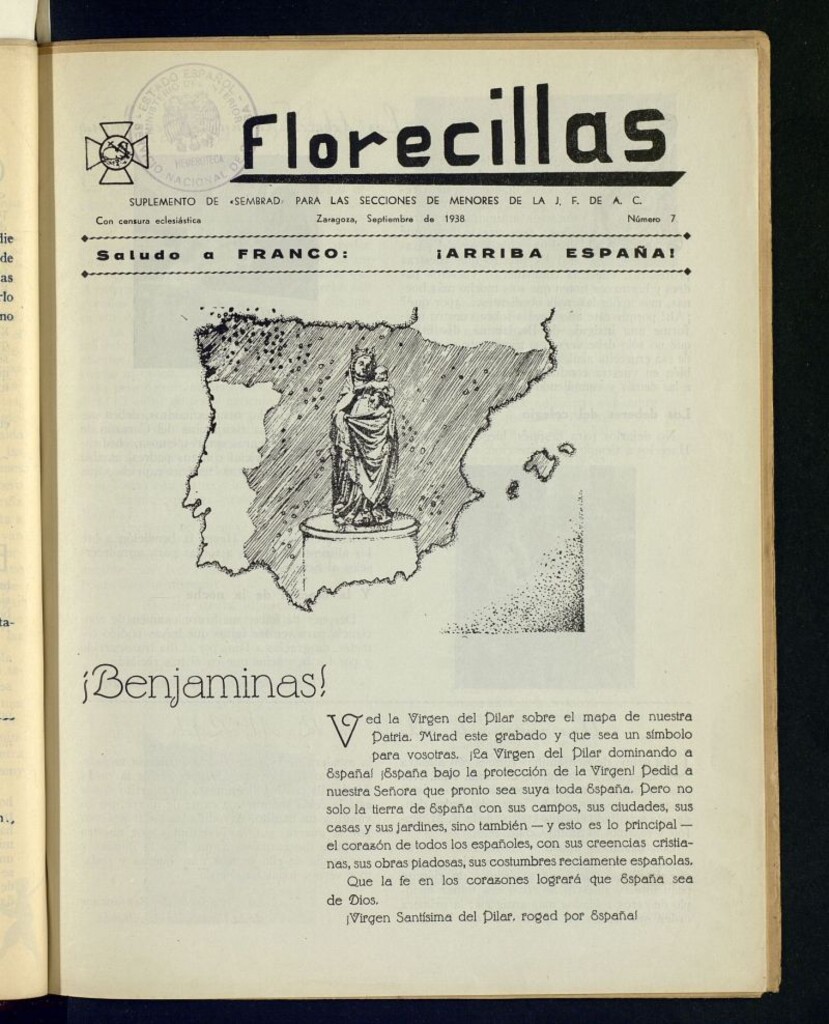Miniatura de Florecillas : suplemento de "Sembrad" para las secciones de menores de J.F. de A.C. de septiembre de 1938