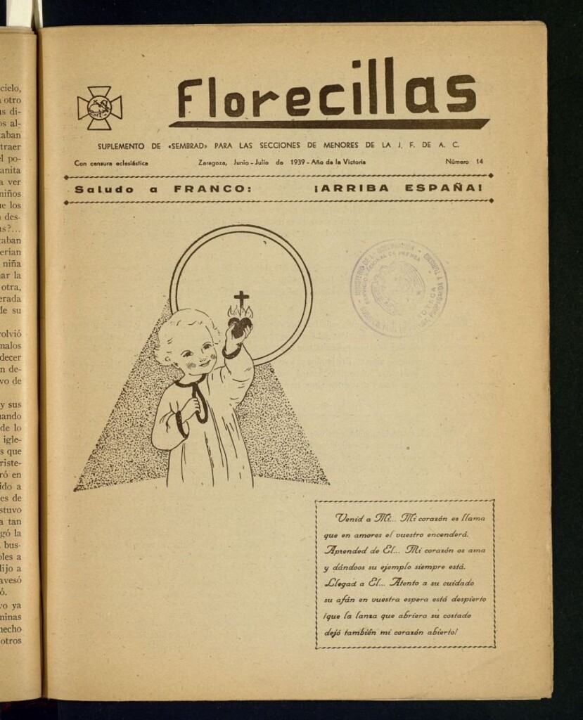 Miniatura de Florecillas : suplemento de "Sembrad" para las secciones de menores de J.F. de A.C. de junio-julio de 1939